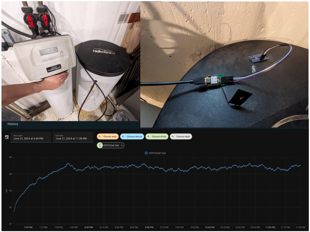 ESP32 water-softener salt tank monitor