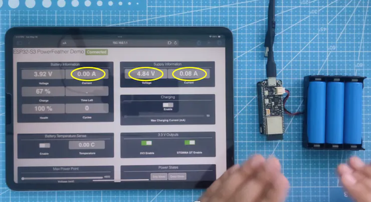 USB power + battery connected