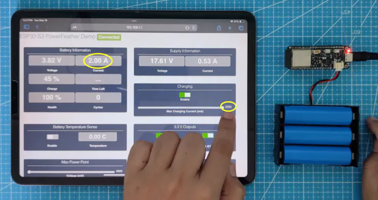 Max charging current set to the maximum supported (2000 mA), charging current is ~2 A