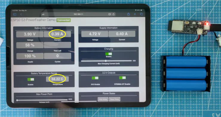 Charging current from 35 C - 40 C: ~ 400 mA
