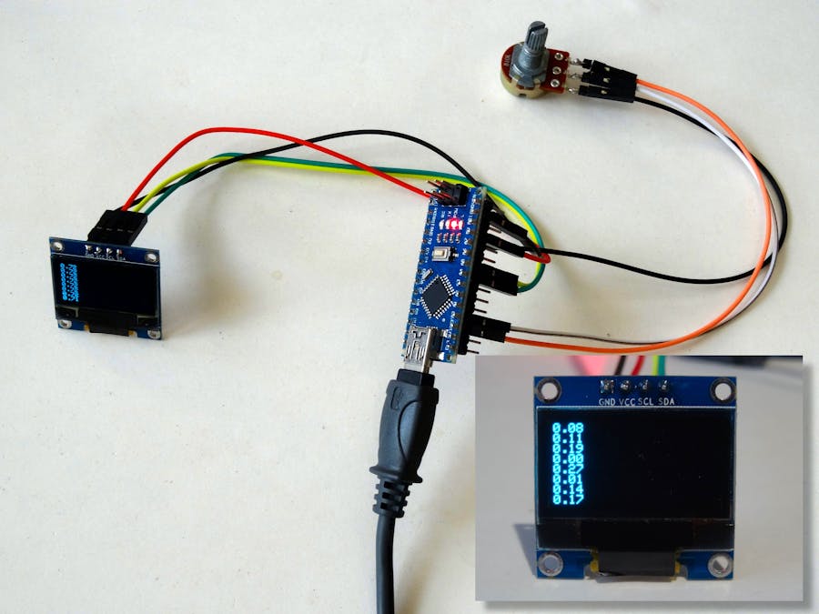 Simple SSD1306 I2C OLED Analog Display with Visuino