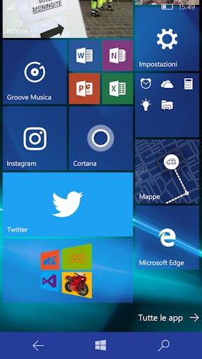 Windows 10 mobile start page (Lumia 650)