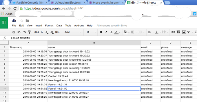 My hardware is pushing data in Google Docs