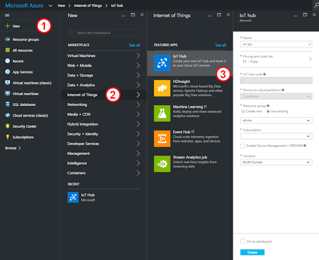 Azure Portal: Creating an IoT Hub