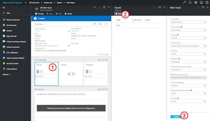 Azure Stream Analytics:  Setting up Inputs