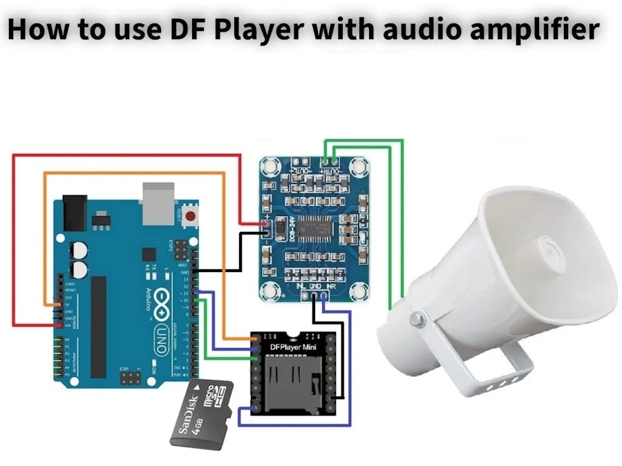 How DF Player Play audio through Amplifier by using Arduino