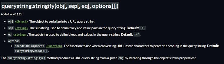 querystring stringify funciton