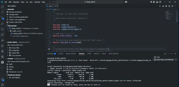 NRF Connect in VS Code Testing for build