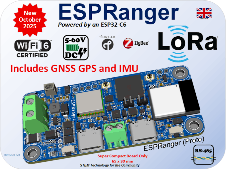ESPRanger, LoRa GNSS-GPS IMU RS485 5-60V