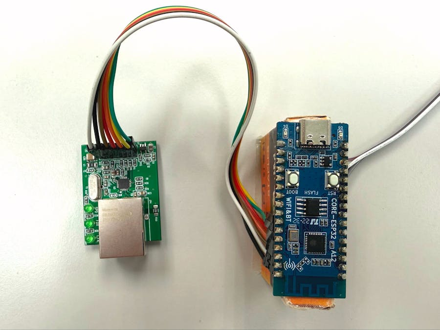The connection of ESP32 & DM9051A EVB and Ref. of GitHub