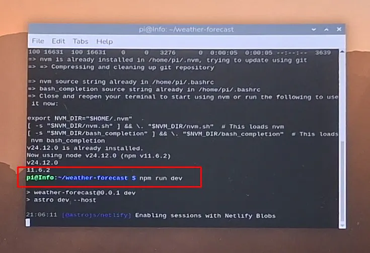 Running npm run dev