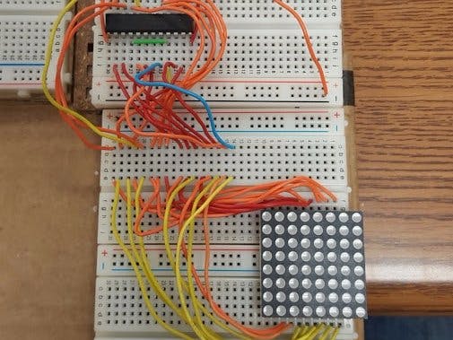 MAX7219 and 8x8 LED Matrix on breadboard