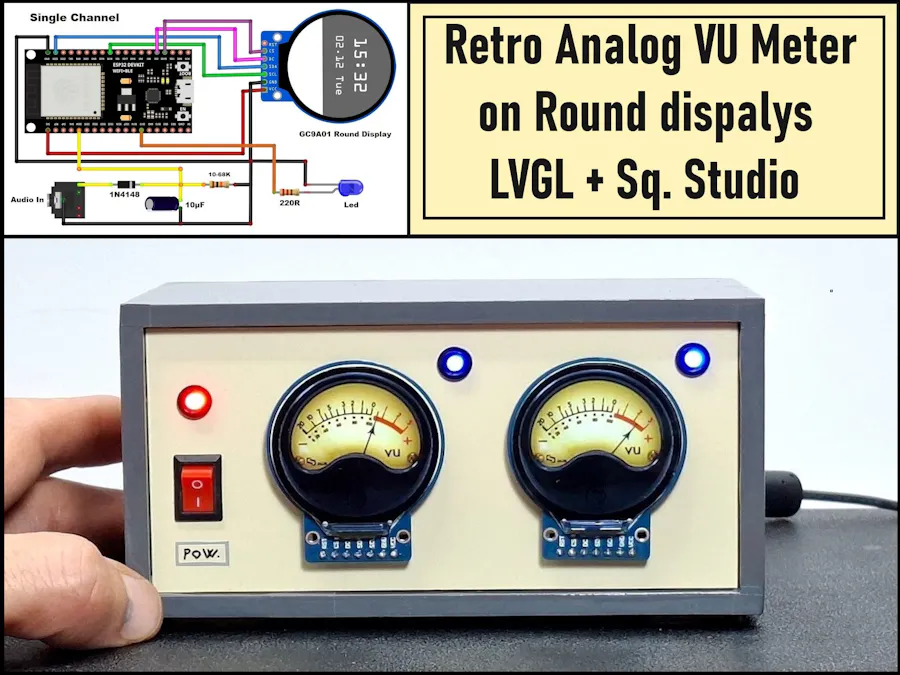 Retro Analog VU Meter on Round dispalys (ESP32 and GC9A01)