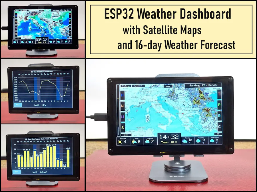 ESP32 Weather Dashboard with Satellite Maps and 16-day Forec