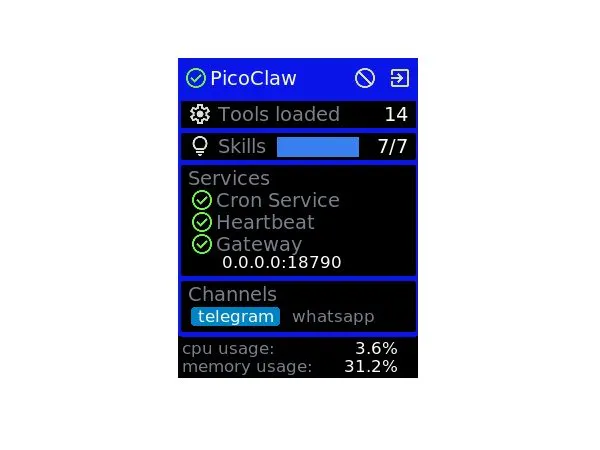 Dashboard of running PicoClaw on UNIHIKER M10
