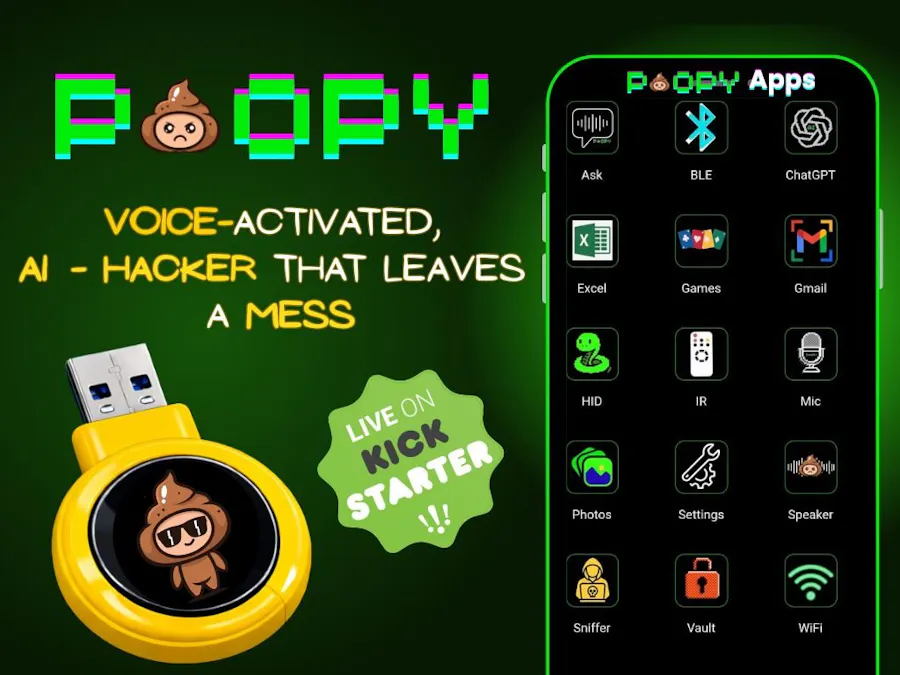 Poopy – Voice Activated, AI Hacking Tool with Touch/WiFi/IR