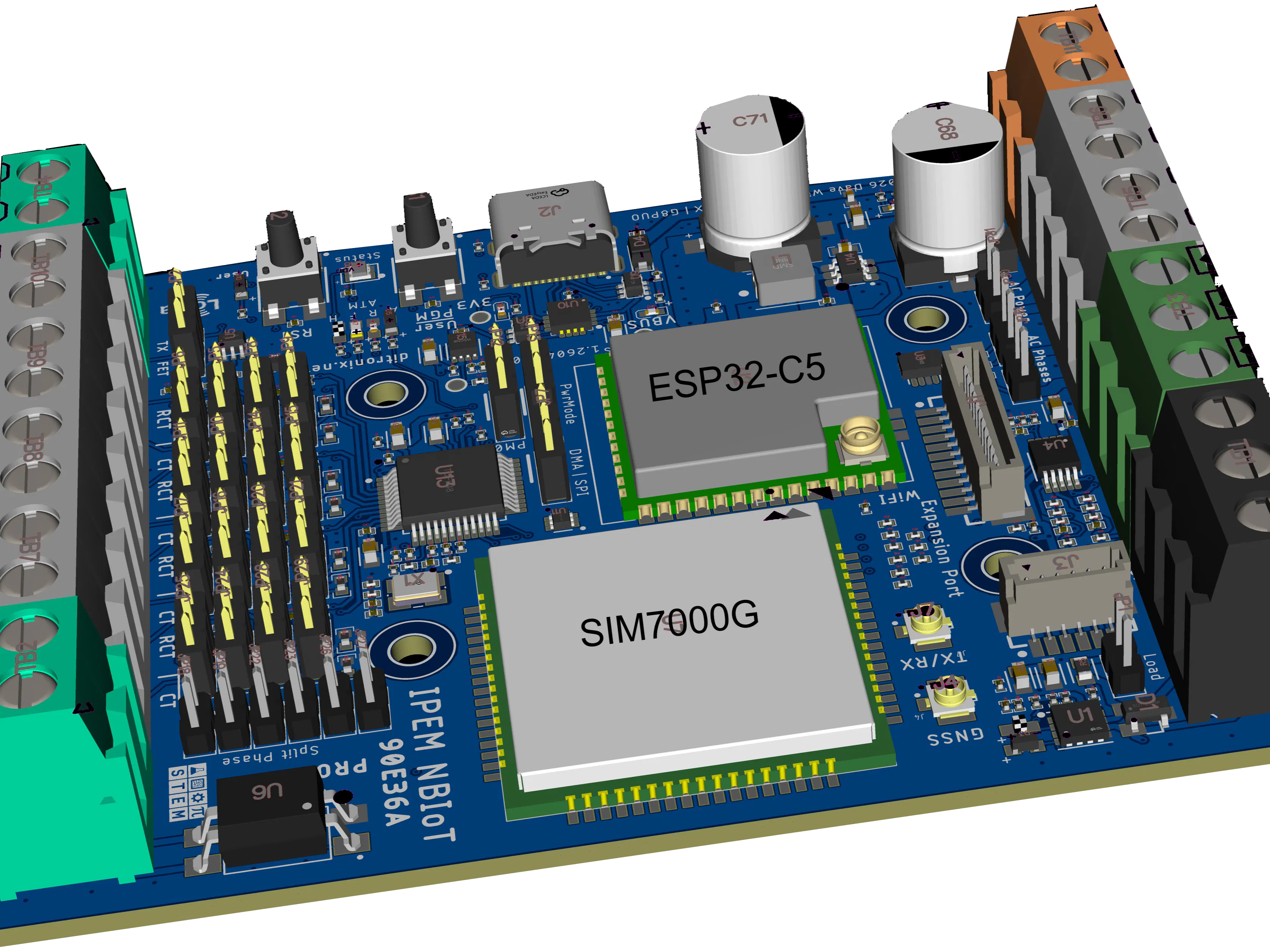 IPEM NB-IoT ESP32C5 M90E36 SIM7000G IoT Mains Power Monitor
