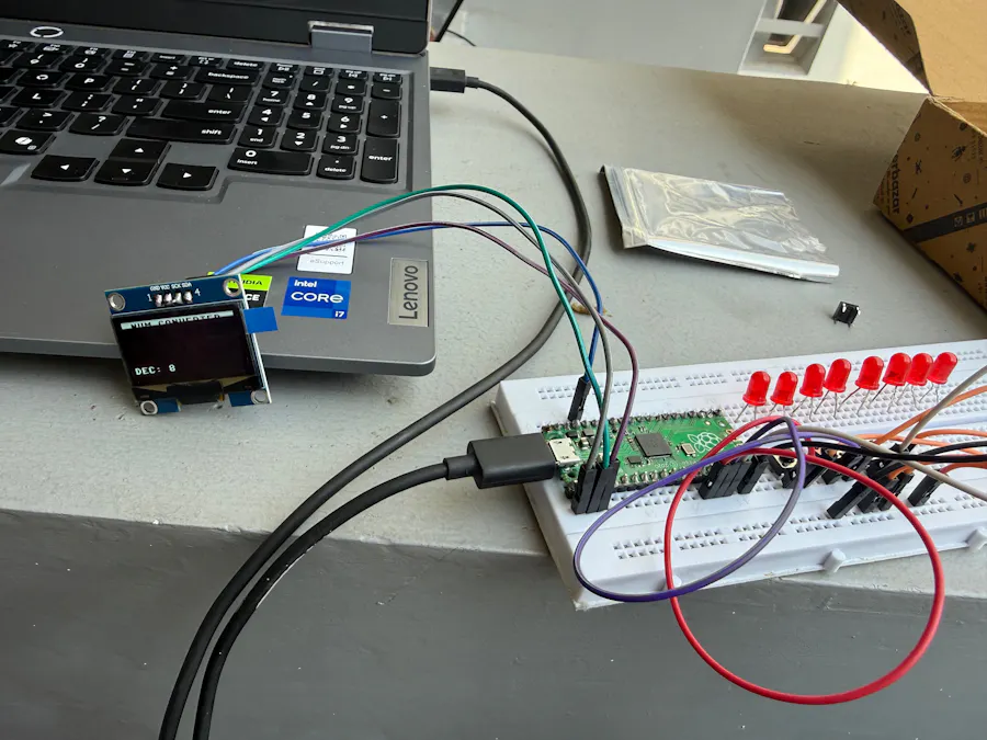 Binary to decimal and hexadecimal converter using raspberry