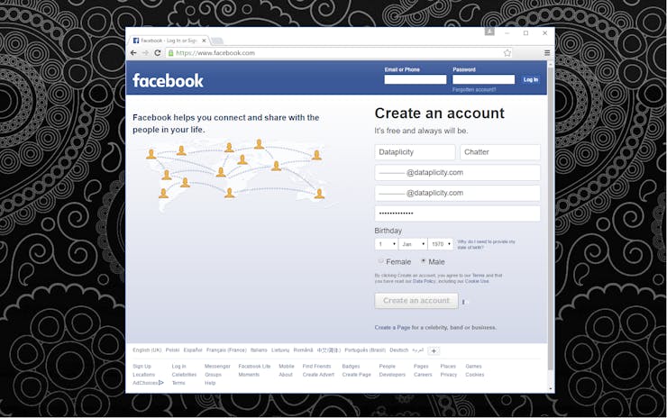 Registration on facebook