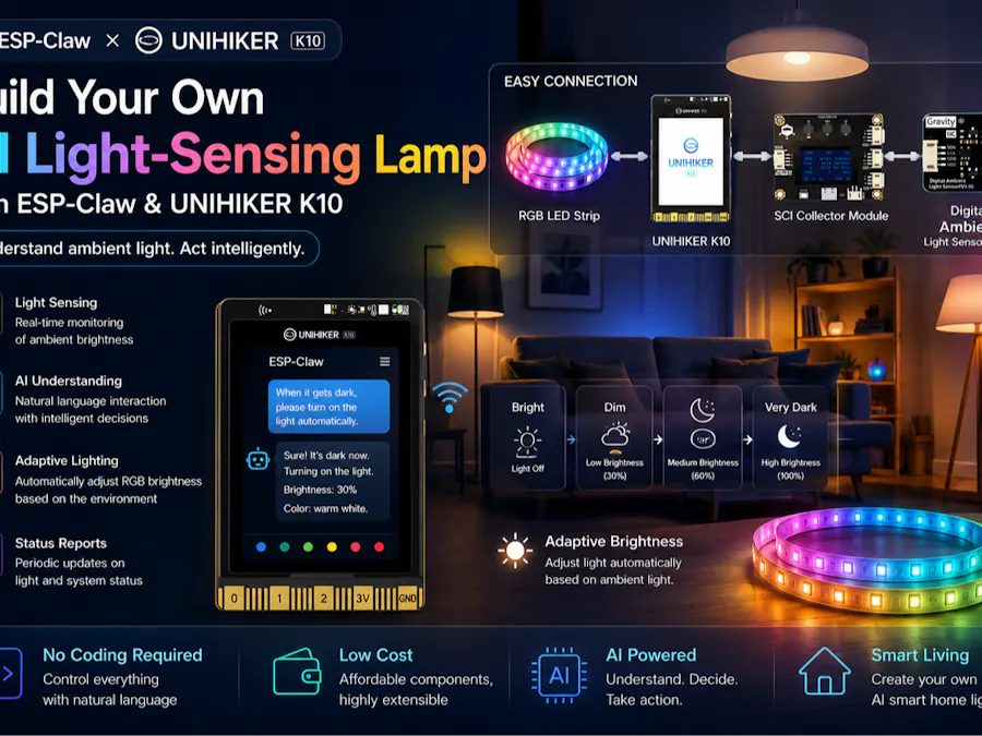 Adaptive AI Ambient Light with ESP-Claw + UNIHIKER K10
