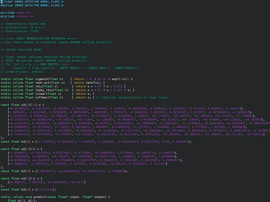 3.8 kB Edge AI Smoke Detector — Pure C, No TensorFlow
