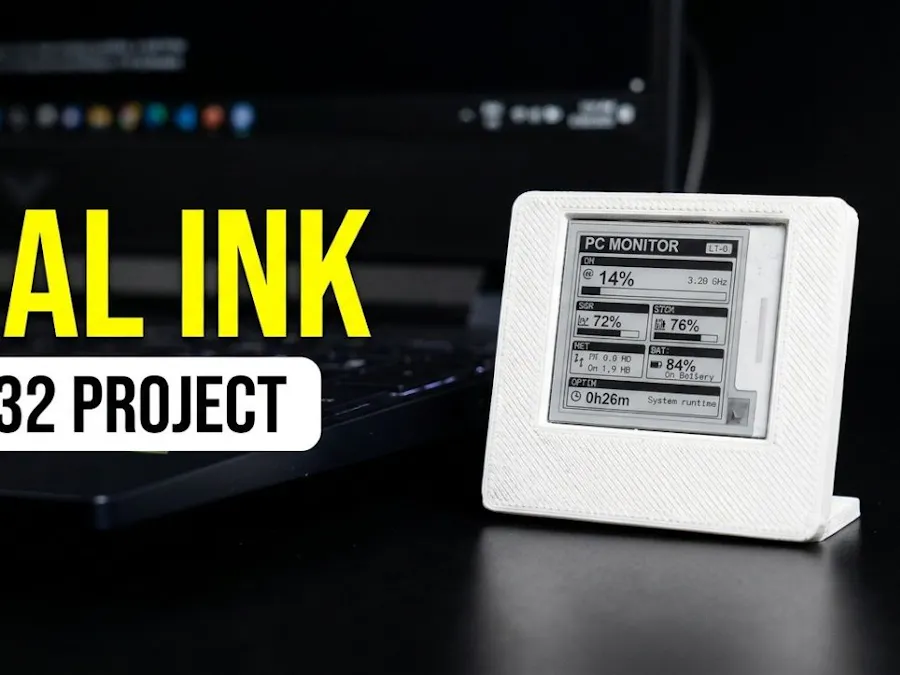 ESP32 PC Performance Monitor. Real‑Time System Stats eink