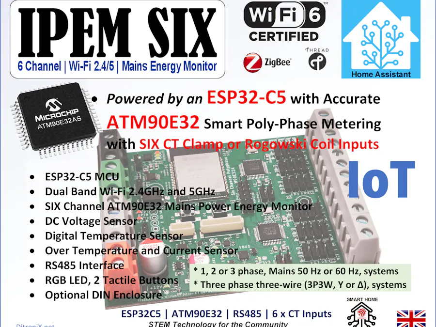 IPEM SIX | ESP32C5 ATM90E32 IoT Mains Power Energy Monitor