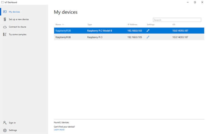 Ventanas de la IO núcleo del tablero de instrumentos, Mis dispositivos