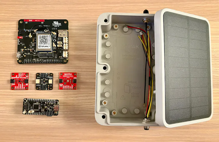 IoT Forensics Environmental Sensor Hardware Setup with Blues Notecard and Solar Panel