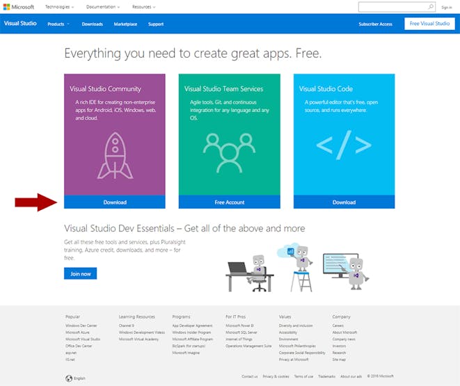 Visual Studio Community download page