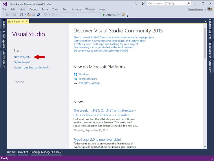 Visual Studio Start Page
