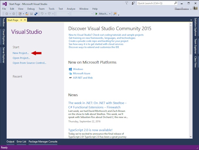 Visual Studio página de inicio