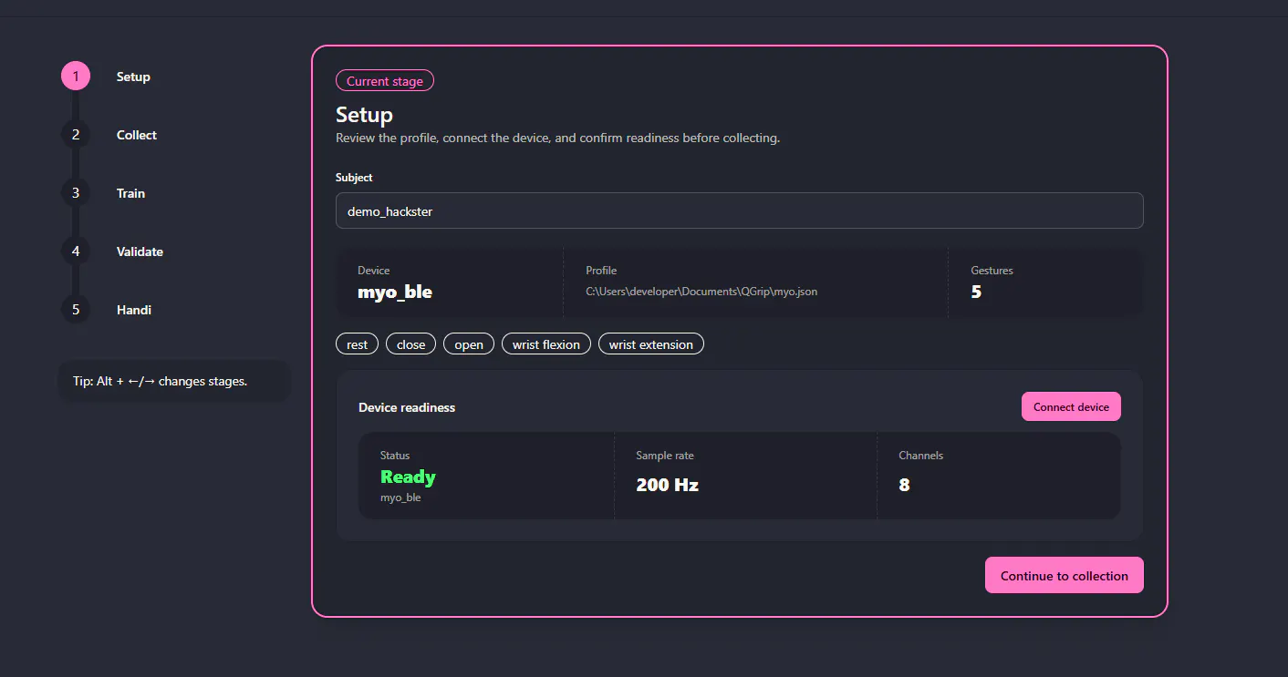 QGrip Setup Screen