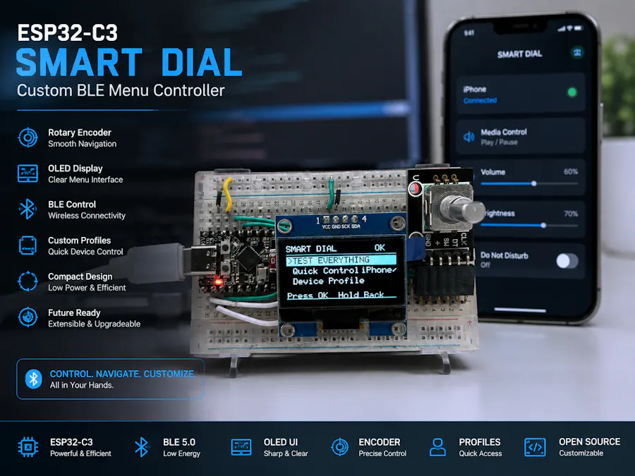 ESP32-C3 Smart Dial BLE Menu Controller พร้อม OLED และ Rotary Encoder