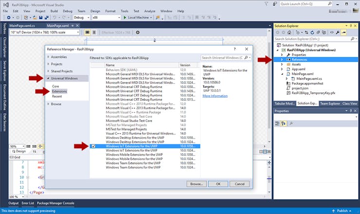 Adding Reference to Windows IoT Extensions
