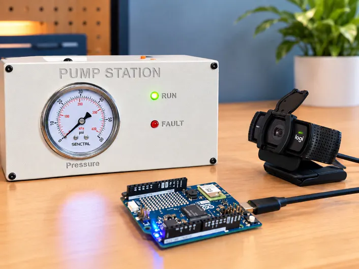 Prototype analog pressure gauge monitored with camera and Arduino UNO Q