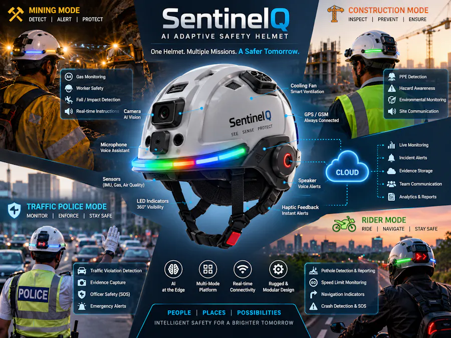 SentinelQ AI Adaptive Safety Helmet concept