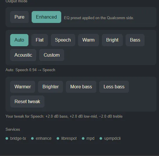 Web status interface ของ Pure-Path Audio Bridge