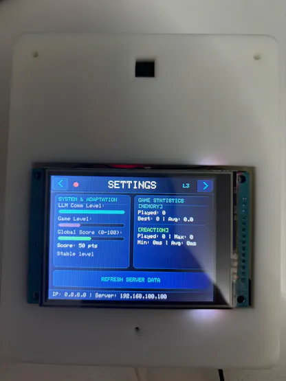 NOVA Settings screen แสดง communication level game level และ global score