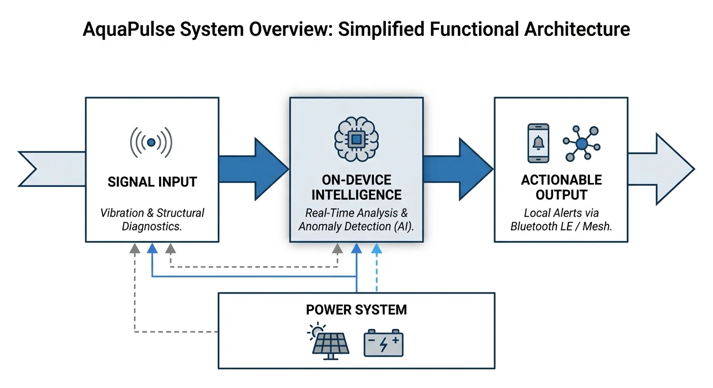 Workflow diagram ของ AquaPulse Edge AI water pipe monitoring