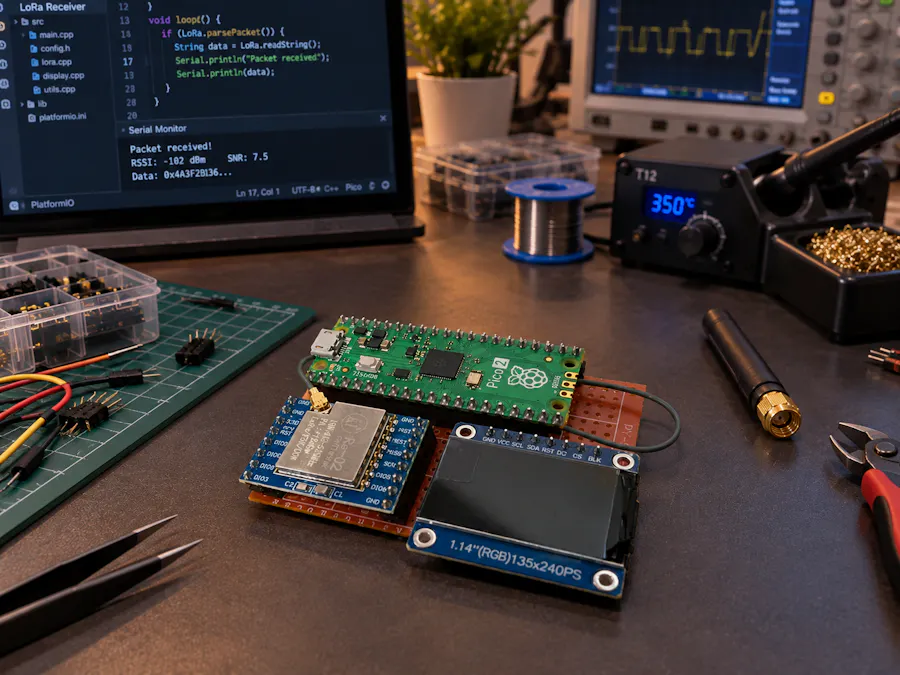 LoRa Receiver แบบพกพาที่ใช้ Raspberry Pi Pico 2 และจอสี