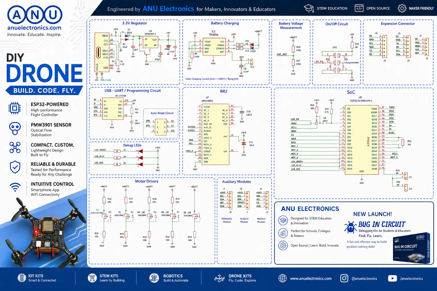 แผนภาพ Circuit ของ PCB Drone ที่ใช้ประกอบโปรเจกต์ Flight Control