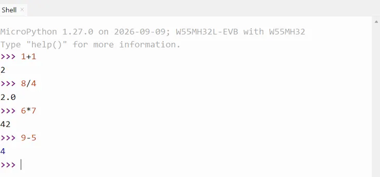 Example of Algebraic Expressions being Evaluated in Thonny IDE Shell