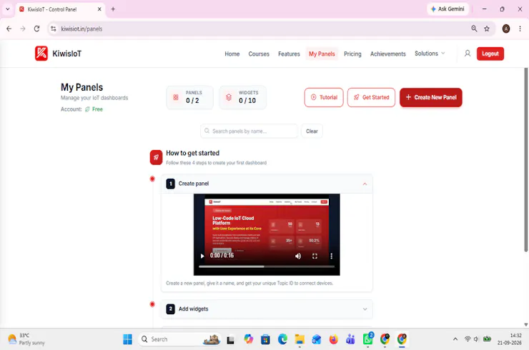 หน้าตั้งค่า KiwisIoT สำหรับ Fire Monitoring Dashboard