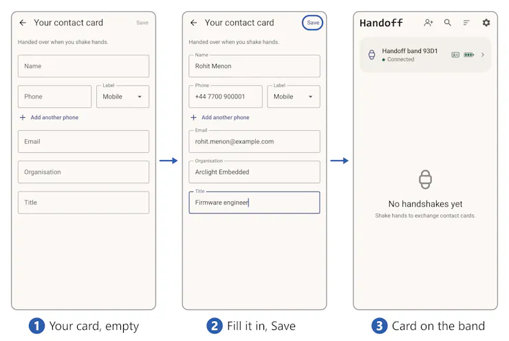 หน้าจอ Contact Card ของเจ้าของ Handoff Band