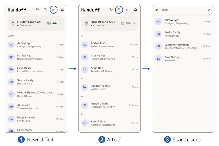 หน้า Home ของ Handoff Android App