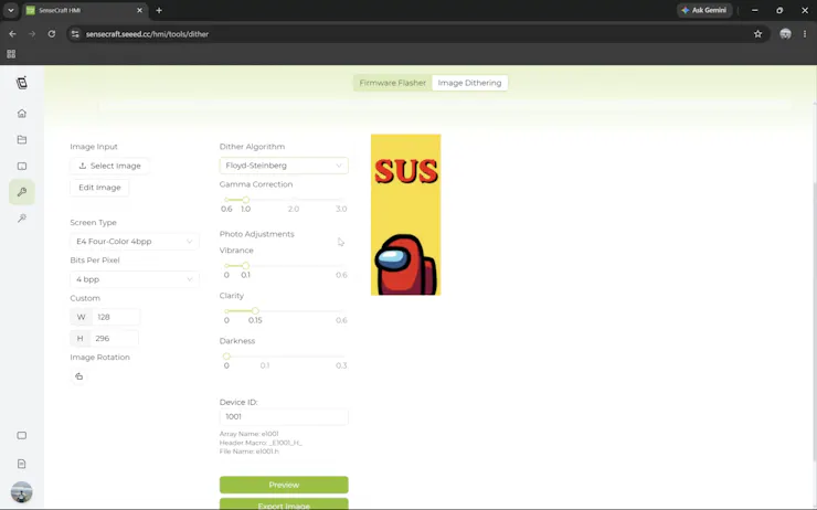 SenseCraft Dither Tool สำหรับเตรียมภาพให้ eChain