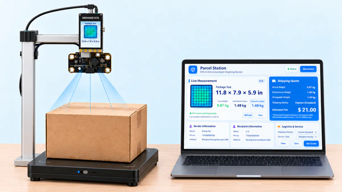 UNIHIKER K10 Package Measurer: ToF Sensor Plus Scale
