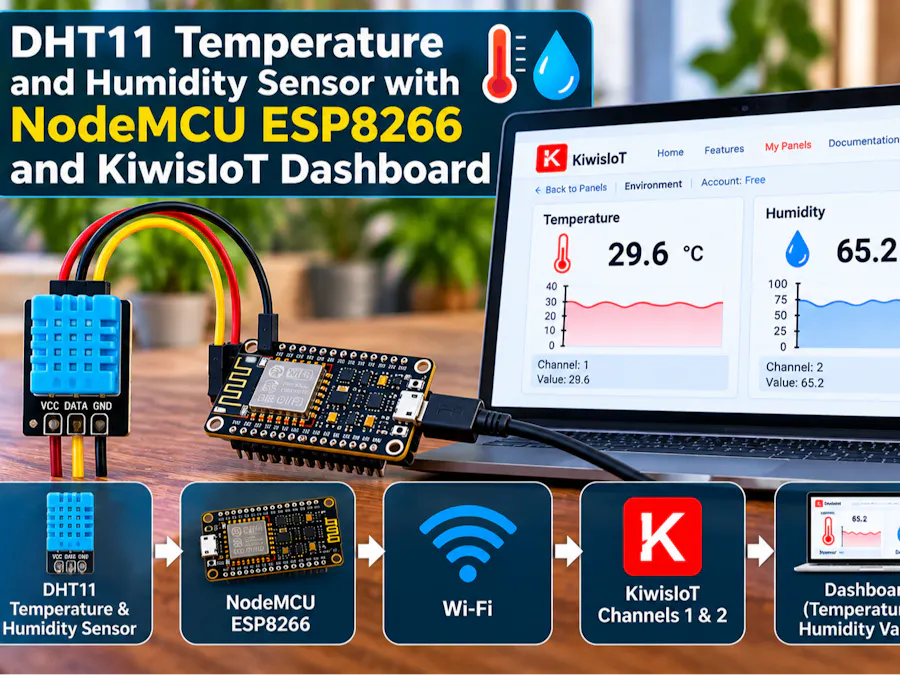 DHT11 Sensor with NodeMCU ESP8266 KiwisIoT Dashboard - Hackster.io