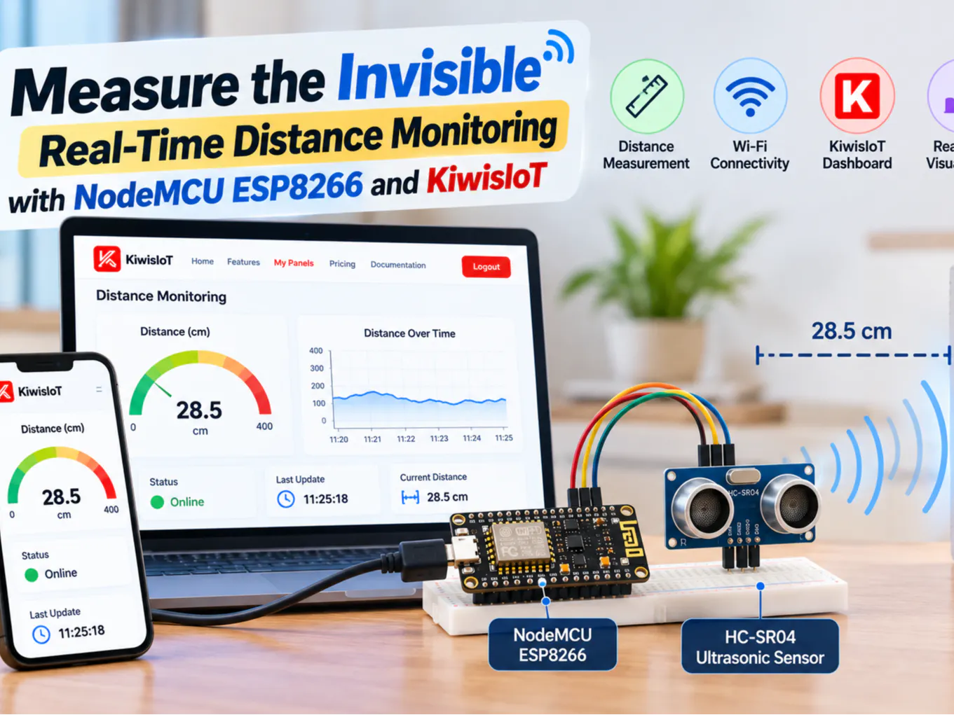 Real-Time Distance Monitoring with ESP8266 and KiwisIoT - Hackster.io